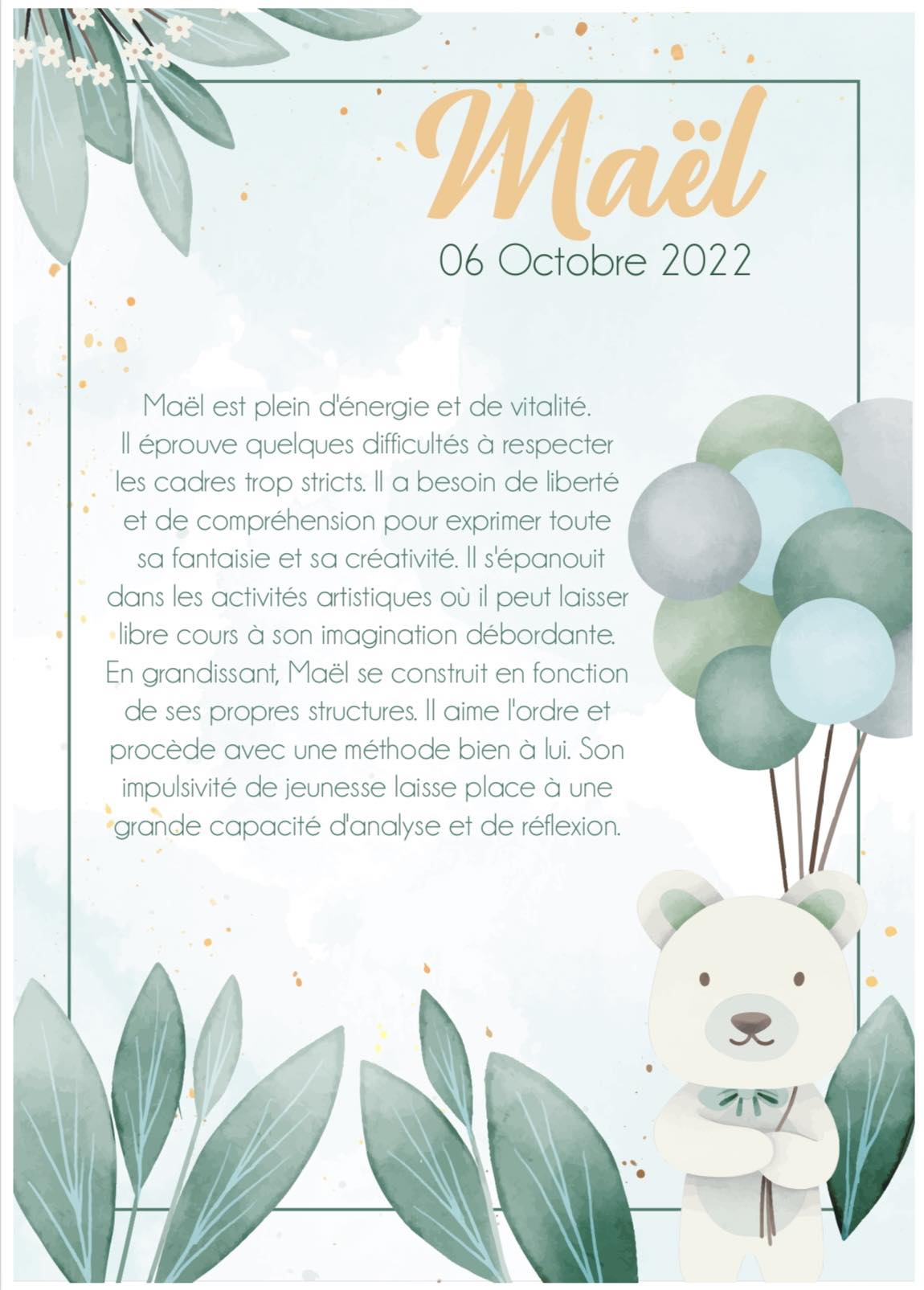 Affiche Ourson Bleu Numérique