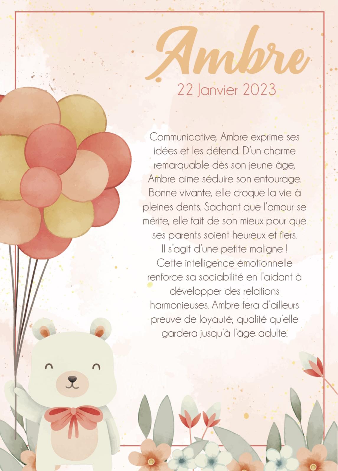 Affiche Ourson Orangé Numérique