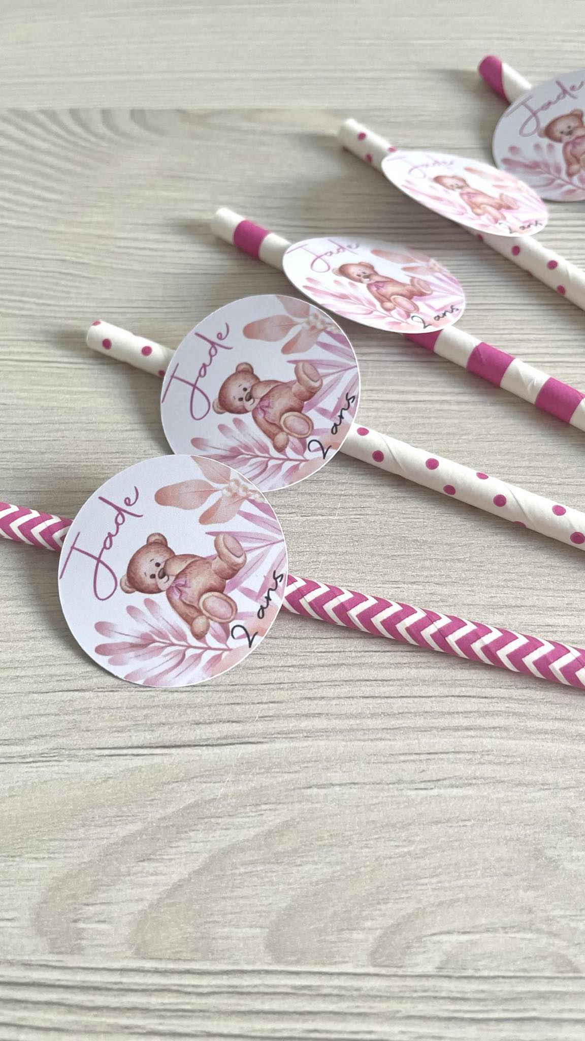 Pailles Rose thème ourson
