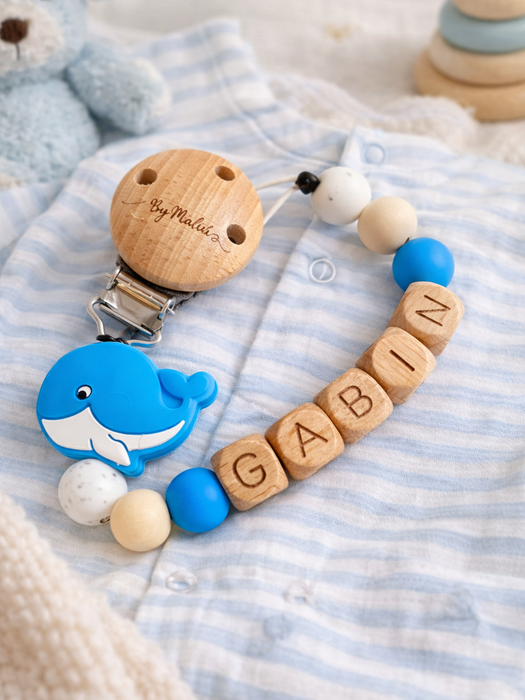 Attache tétine Baleine Bleu