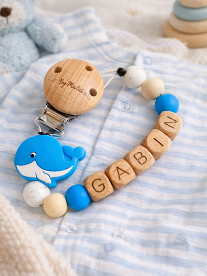 Attache tétine Baleine Bleu