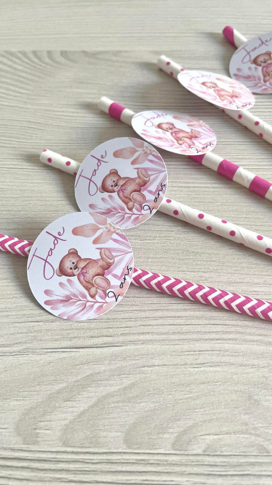 Pailles Rose thème ourson